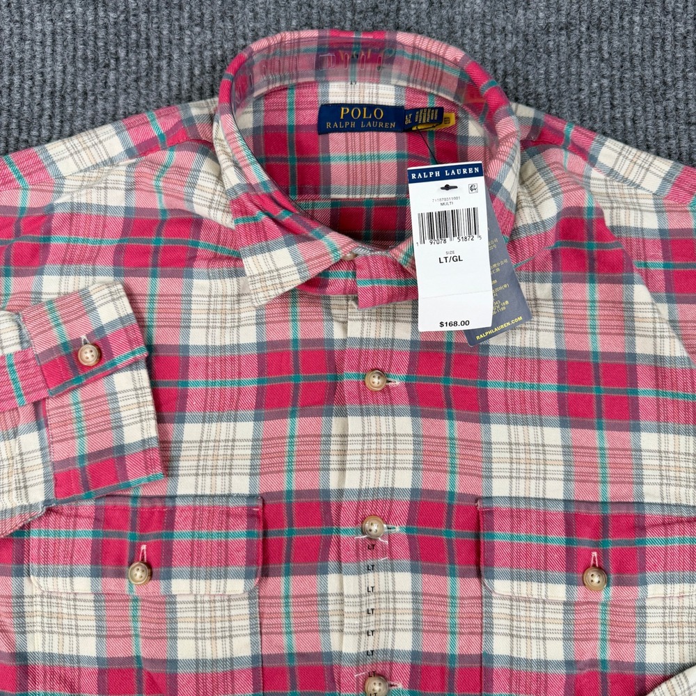 New Polo Ralph Lauren Mens  Button Down Shirt Large Tall Pink Plaid Long‎ Sleeve